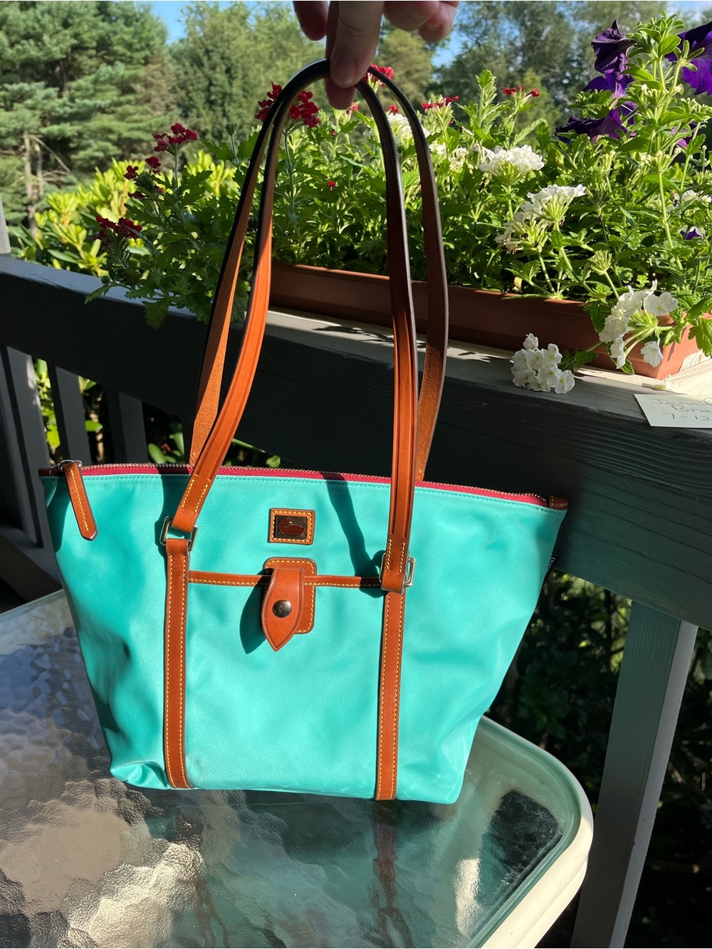 Dooney & Bourke Teal Tote with Tan Leather Trim